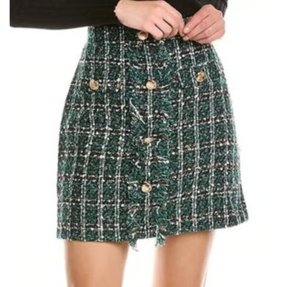 Walter Baker Green White Meadow Tweed Gold Button Illiana Skirt size 4 NEW Tags - Picture 1 of 9